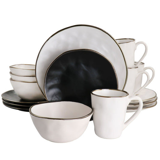 Service de table en grès martelé, 16 pièces, assorties