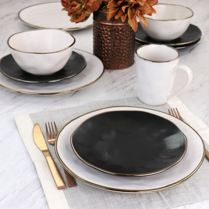 Service de table en grès martelé, 16 pièces, assorties