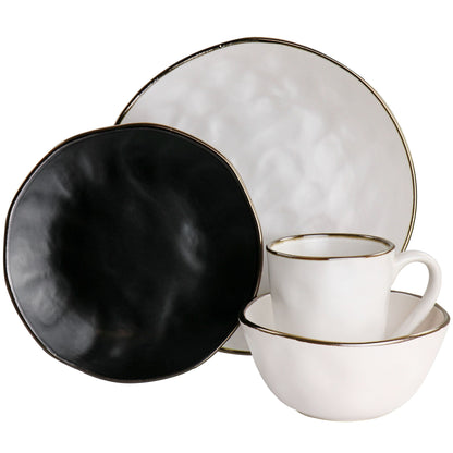 Service de table en grès martelé, 16 pièces, assorties