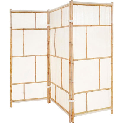 Paravent pliable en bambou artisanal à 3 panneaux, écran de confidentialité, tissu écru