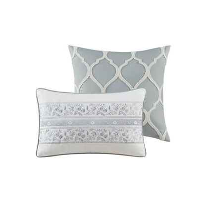 Ensemble de couette et oreillers Harbor House Hallie 6 pièces en coton à motif damassé gris.