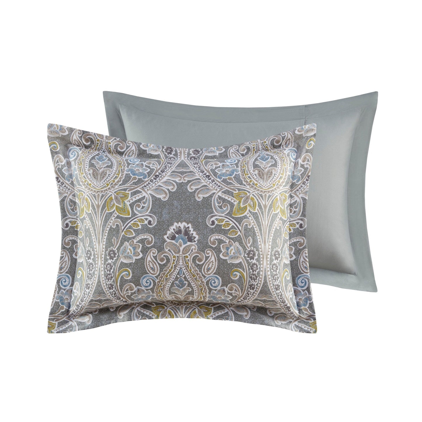 Ensemble de couette et oreillers Harbor House Hallie 6 pièces en coton à motif damassé gris.