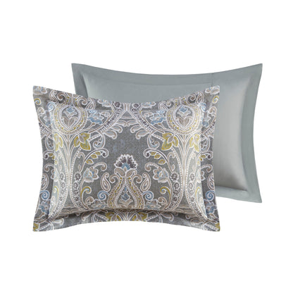 Ensemble de couette et oreillers Harbor House Hallie 6 pièces en coton à motif damassé gris.