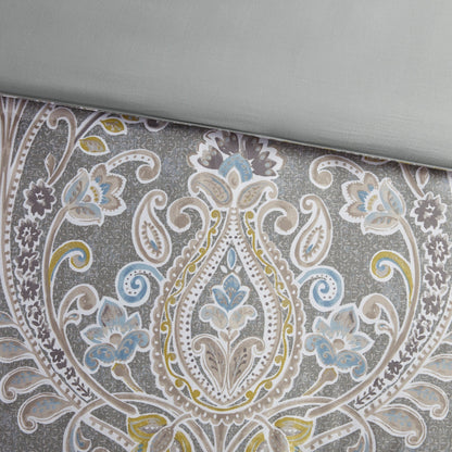 Ensemble de couette et oreillers Harbor House Hallie 6 pièces en coton à motif damassé gris.