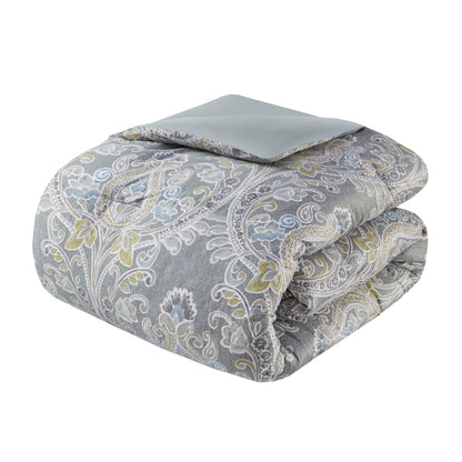 Ensemble de couette et oreillers Harbor House Hallie 6 pièces en coton à motif damassé gris.