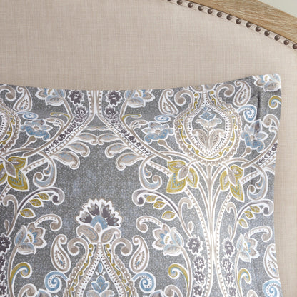 Ensemble de couette et oreillers Harbor House Hallie 6 pièces en coton à motif damassé gris.