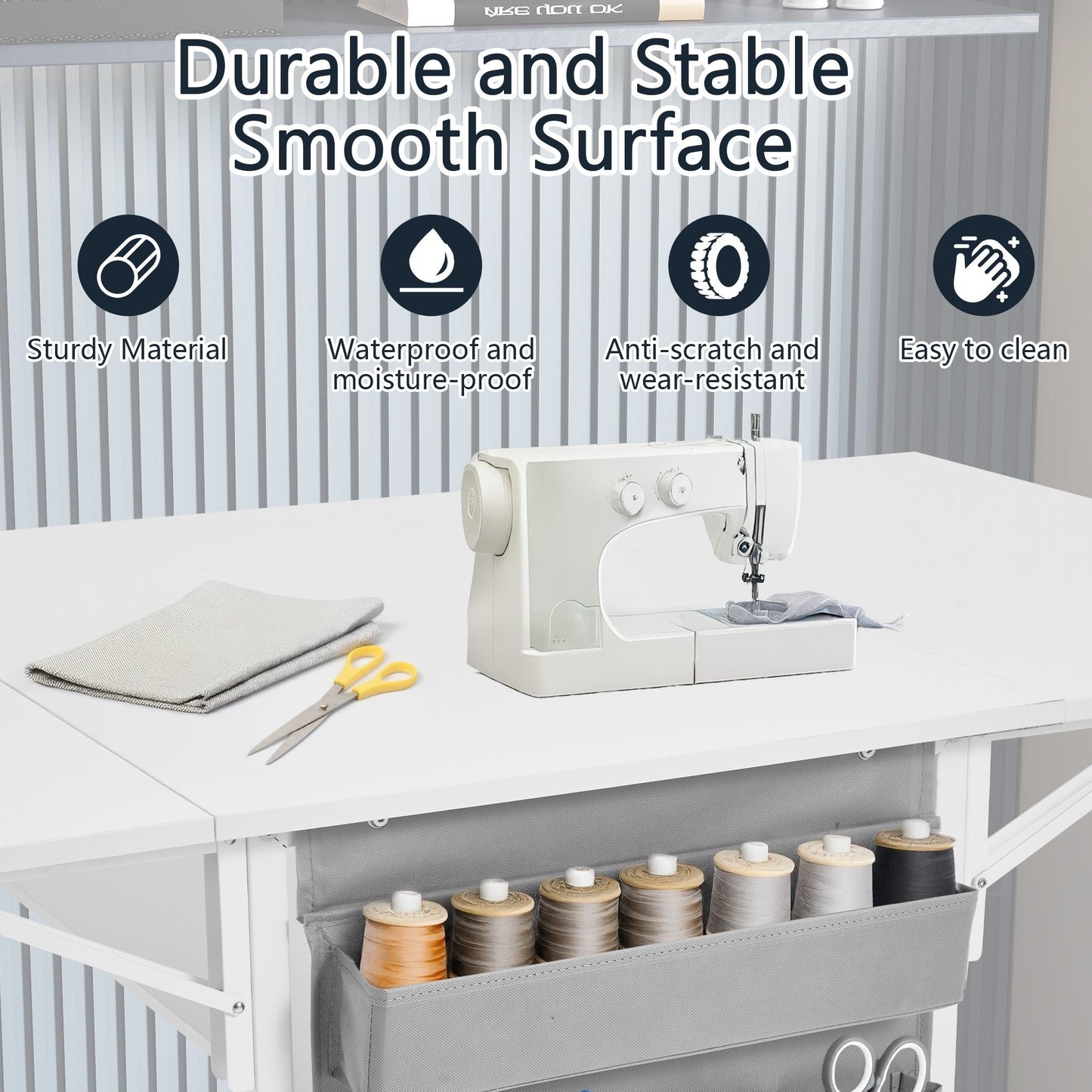 Table d'artisanat à hauteur réglable avec étagères de rangement, table de coupe pliable mobile pour le bureau à domicile, la couture, la salle de loisirs créatives.
