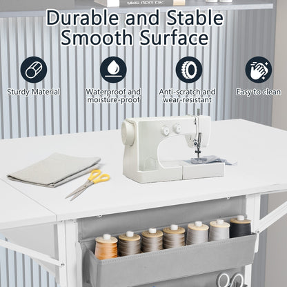 Table d'artisanat à hauteur réglable avec étagères de rangement, table de coupe pliable mobile pour le bureau à domicile, la couture, la salle de loisirs créatives.