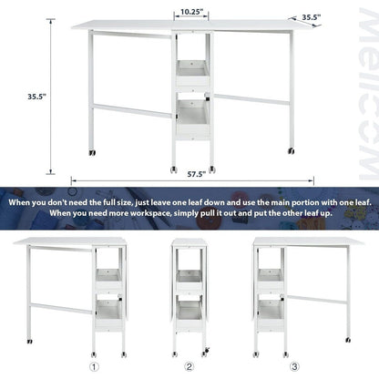 Table d'artisanat à hauteur réglable avec étagères de rangement, table de coupe pliable mobile pour le bureau à domicile, la couture, la salle de loisirs créatives.