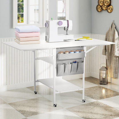 Table d'artisanat à hauteur réglable avec étagères de rangement, table de coupe pliable mobile pour le bureau à domicile, la couture, la salle de loisirs créatives.