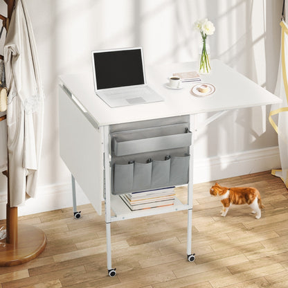 Table d'artisanat à hauteur réglable avec étagères de rangement, table de coupe pliable mobile pour le bureau à domicile, la couture, la salle de loisirs créatives.