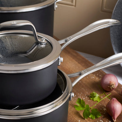 Ensemble de casseroles et poêles Henckels Capri en céramique, 11 pièces, en aluminium avec revêtement antiadhésif en céramique - Gris