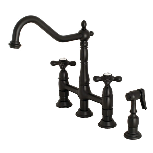 Robinet de cuisine Heritage Bridge avec pulvérisateur en laiton