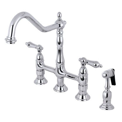 Robinet de cuisine Heritage Bridge avec pulvérisateur en laiton