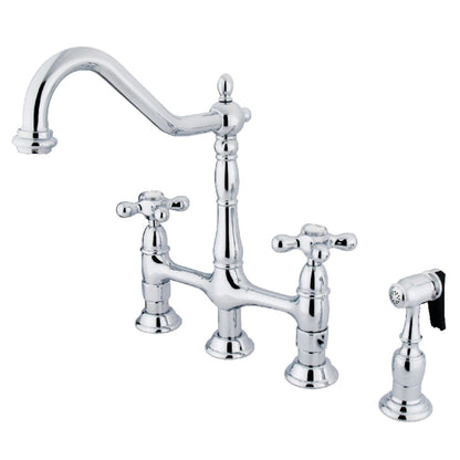 Robinet de cuisine Heritage Bridge avec pulvérisateur en laiton