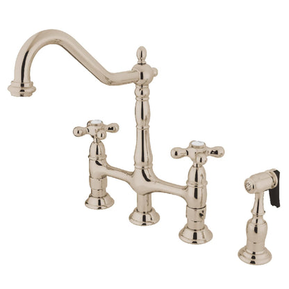 Robinet de cuisine Heritage Bridge avec pulvérisateur en laiton