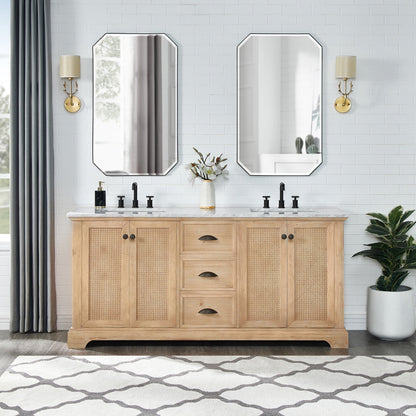 Meuble-lavabo Hervas avec plan de toilette en marbre naturel, sans miroir.