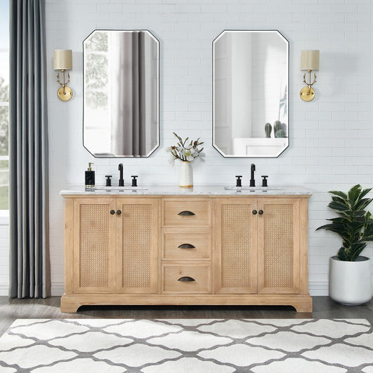 Meuble-lavabo Hervas avec plan de toilette en marbre naturel, sans miroir.