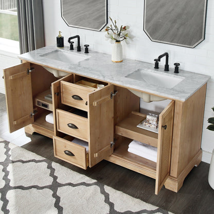 Meuble-lavabo Hervas avec plan de toilette en marbre naturel, sans miroir.