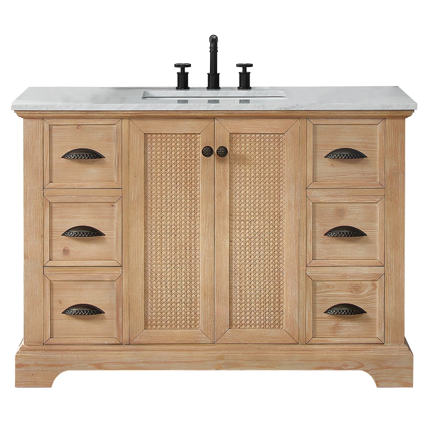 Meuble-lavabo Hervas avec plan de toilette en marbre naturel, sans miroir.