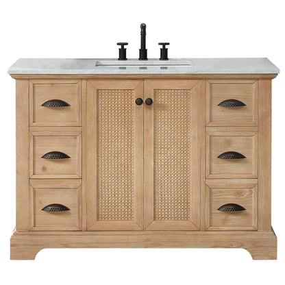 Meuble-lavabo Hervas avec plan de toilette en marbre naturel, sans miroir.