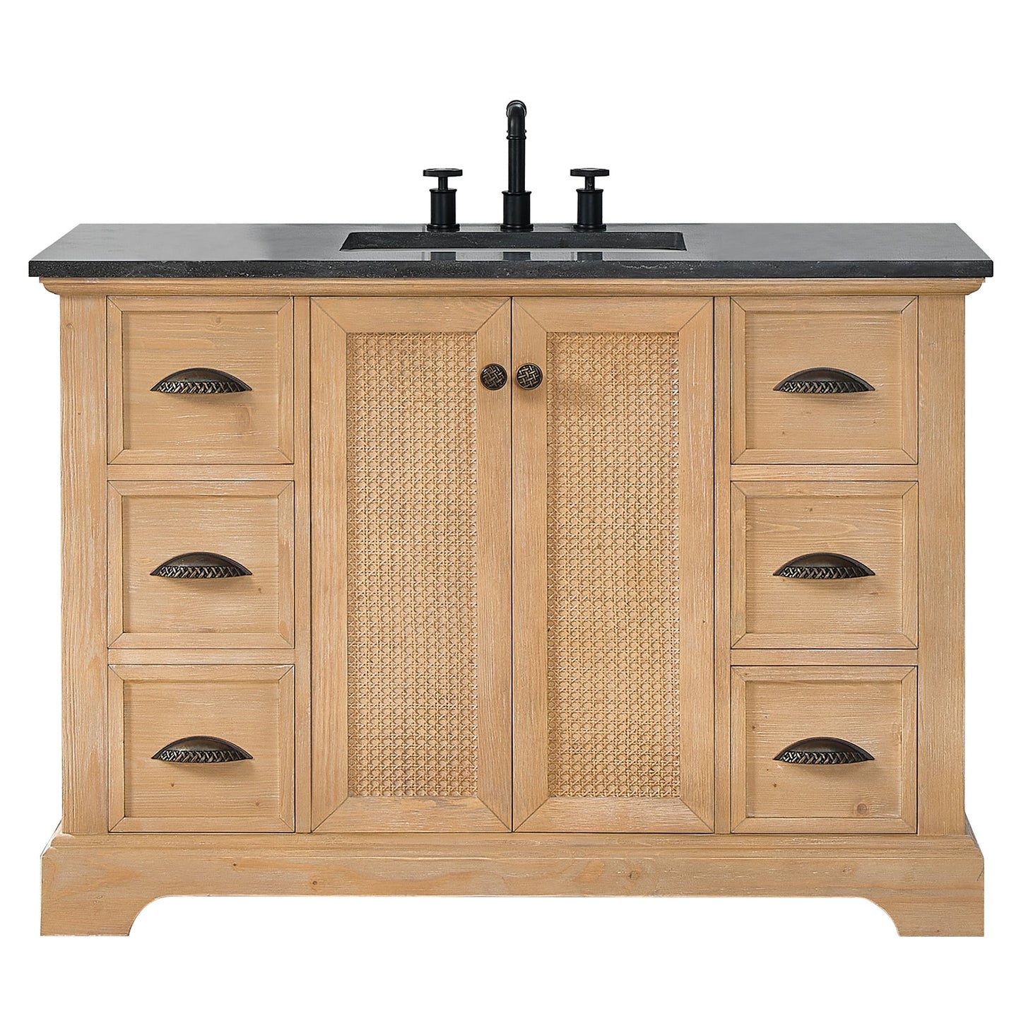 Meuble-lavabo Hervas avec plan de toilette en marbre naturel, sans miroir.