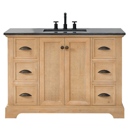 Meuble-lavabo Hervas avec plan de toilette en marbre naturel, sans miroir.
