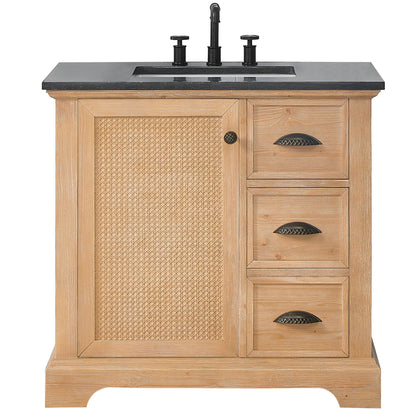 Meuble-lavabo Hervas avec plan de toilette en marbre naturel, sans miroir.
