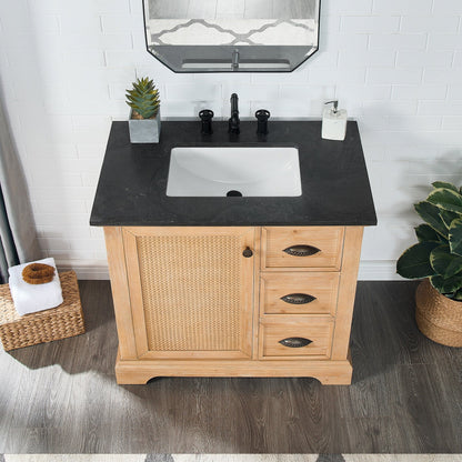 Meuble-lavabo Hervas avec plan de toilette en marbre naturel, sans miroir.