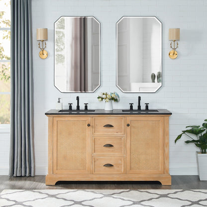Meuble-lavabo Hervas avec plan de toilette en marbre naturel, sans miroir.