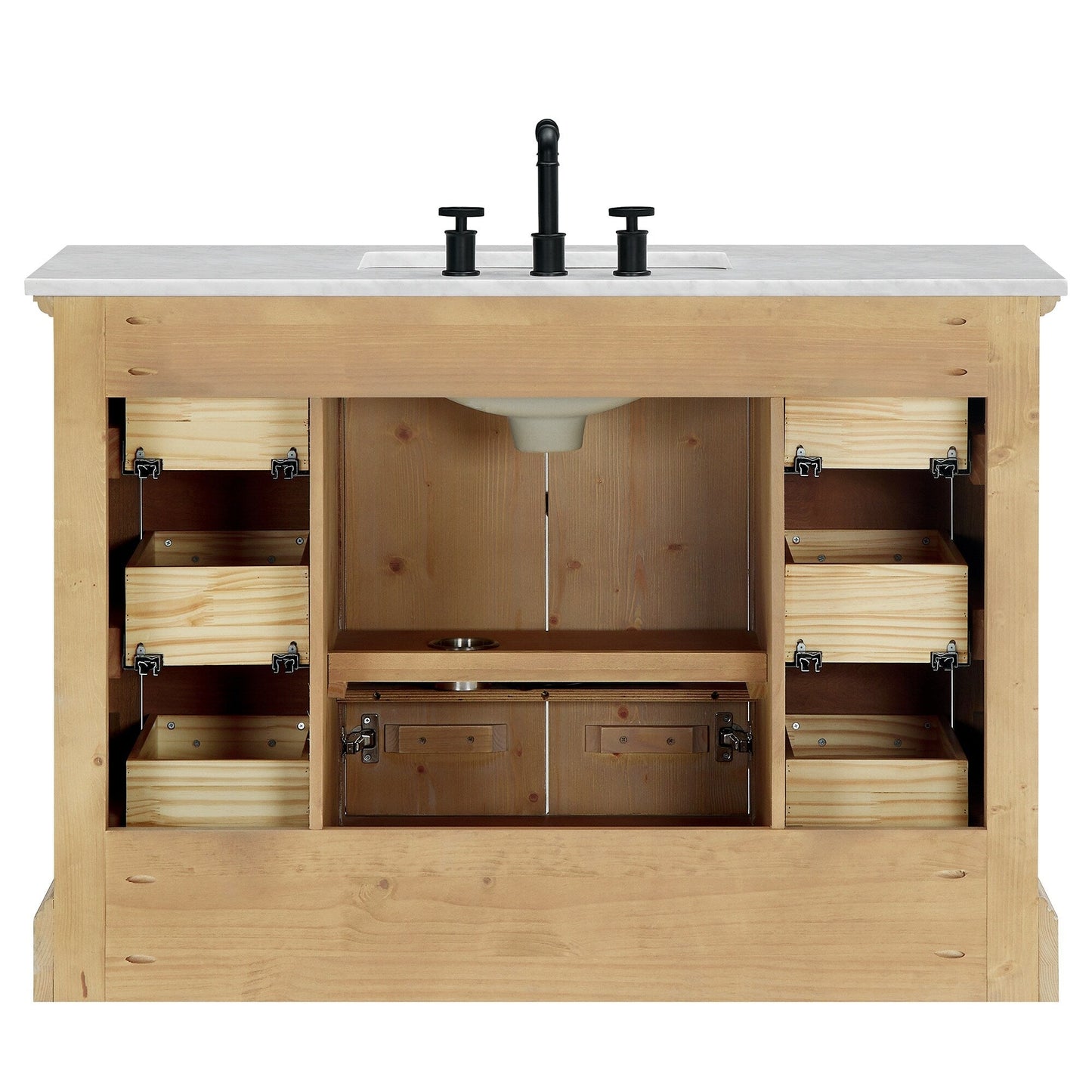 Meuble-lavabo Hervas avec plan de toilette en marbre naturel, sans miroir.