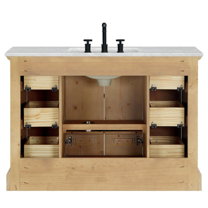 Meuble-lavabo Hervas avec plan de toilette en marbre naturel, sans miroir.