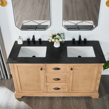 Meuble-lavabo Hervas avec plan de toilette en marbre naturel, sans miroir.