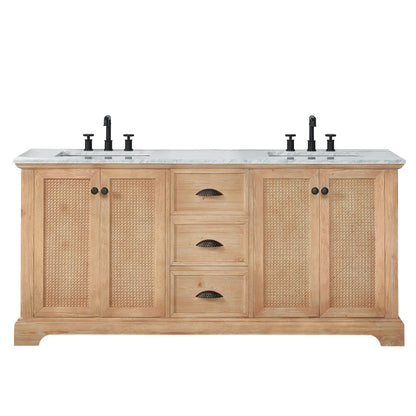 Meuble-lavabo Hervas avec plan de toilette en marbre naturel, sans miroir.