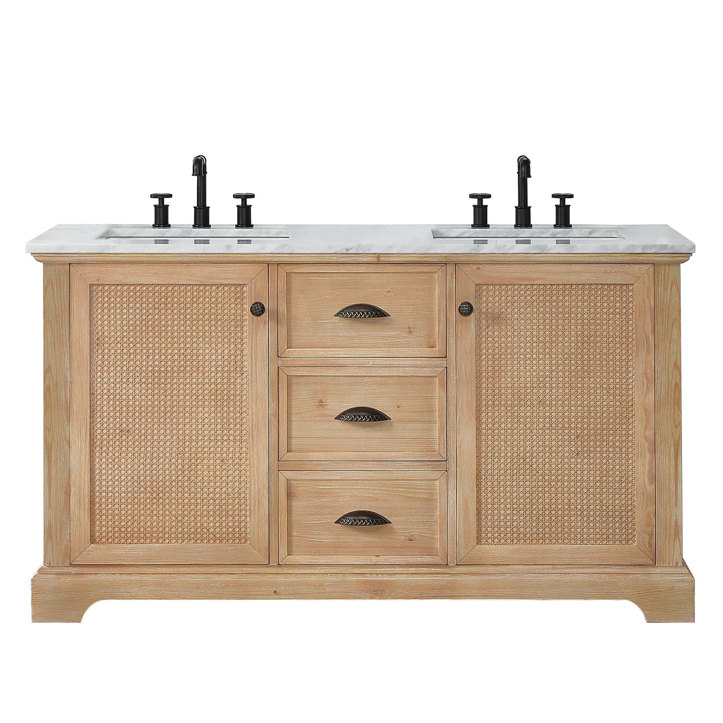 Meuble-lavabo Hervas avec plan de toilette en marbre naturel, sans miroir.