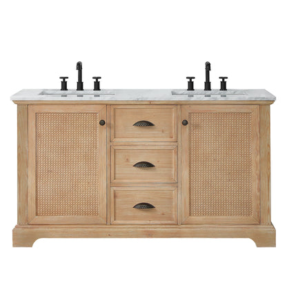 Meuble-lavabo Hervas avec plan de toilette en marbre naturel, sans miroir.