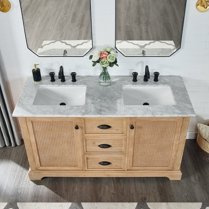 Meuble-lavabo Hervas avec plan de toilette en marbre naturel, sans miroir.