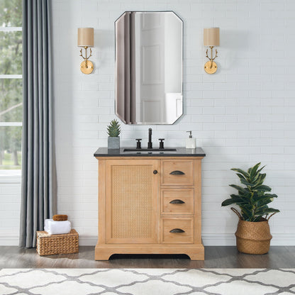 Meuble-lavabo Hervas avec plan de toilette en marbre naturel, sans miroir.