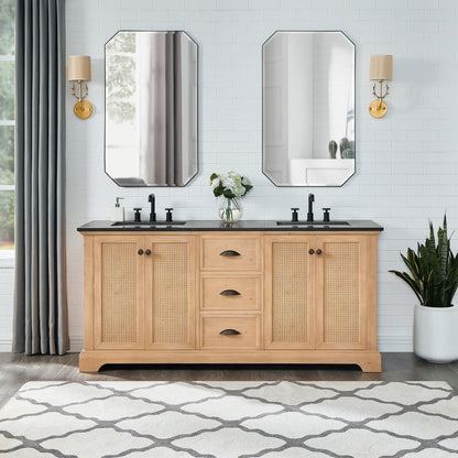 Meuble-lavabo Hervas avec plan de toilette en marbre naturel, sans miroir.