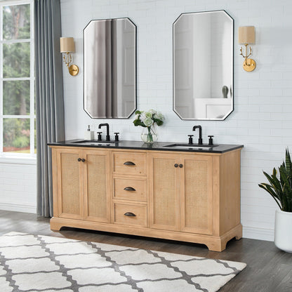 Meuble-lavabo Hervas avec plan de toilette en marbre naturel, sans miroir.
