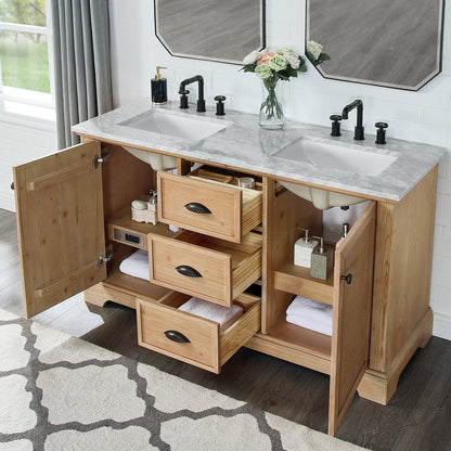Meuble-lavabo Hervas avec plan de toilette en marbre naturel, sans miroir.