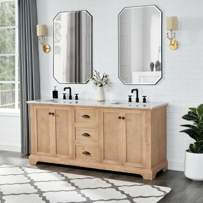 Meuble-lavabo Hervas avec plan de toilette en marbre naturel, sans miroir.