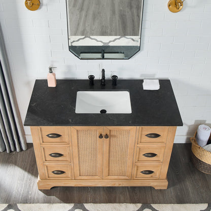 Meuble-lavabo Hervas avec plan de toilette en marbre naturel, sans miroir.