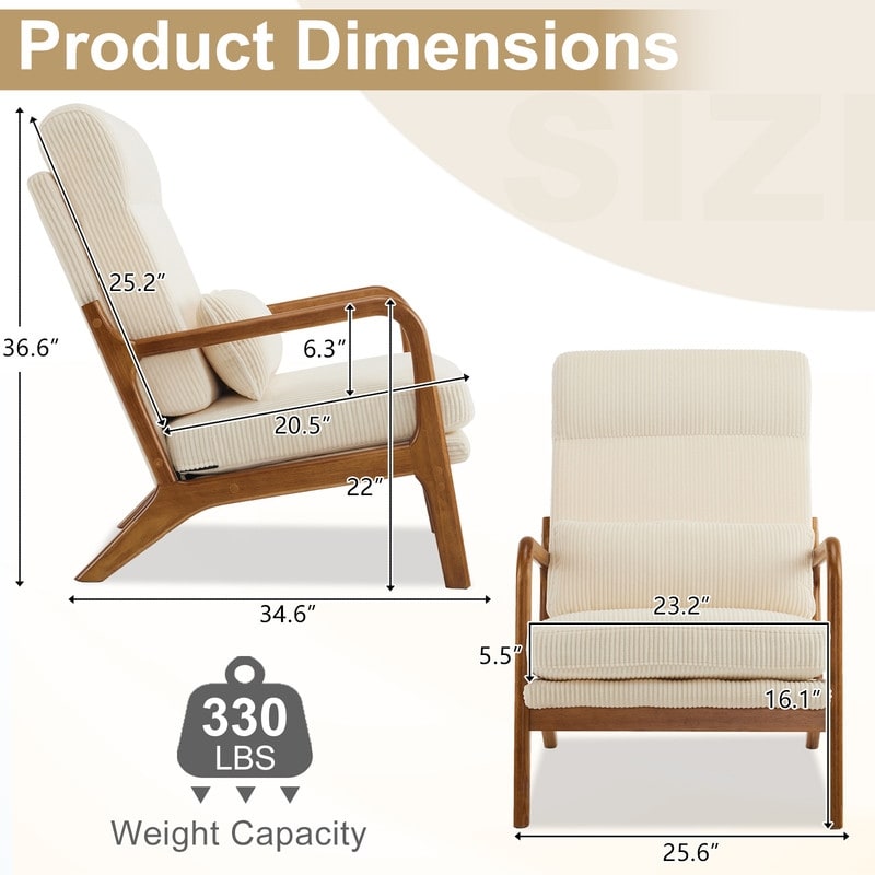 Fauteuil de loisirs à dossier haut avec accoudoirs en bois massif, fauteuil d'appoint.