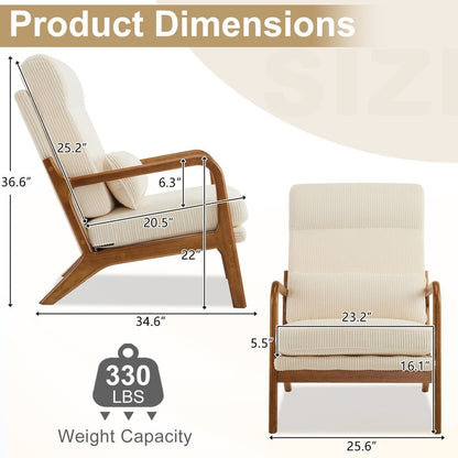 Fauteuil de loisirs à dossier haut avec accoudoirs en bois massif, fauteuil d'appoint.