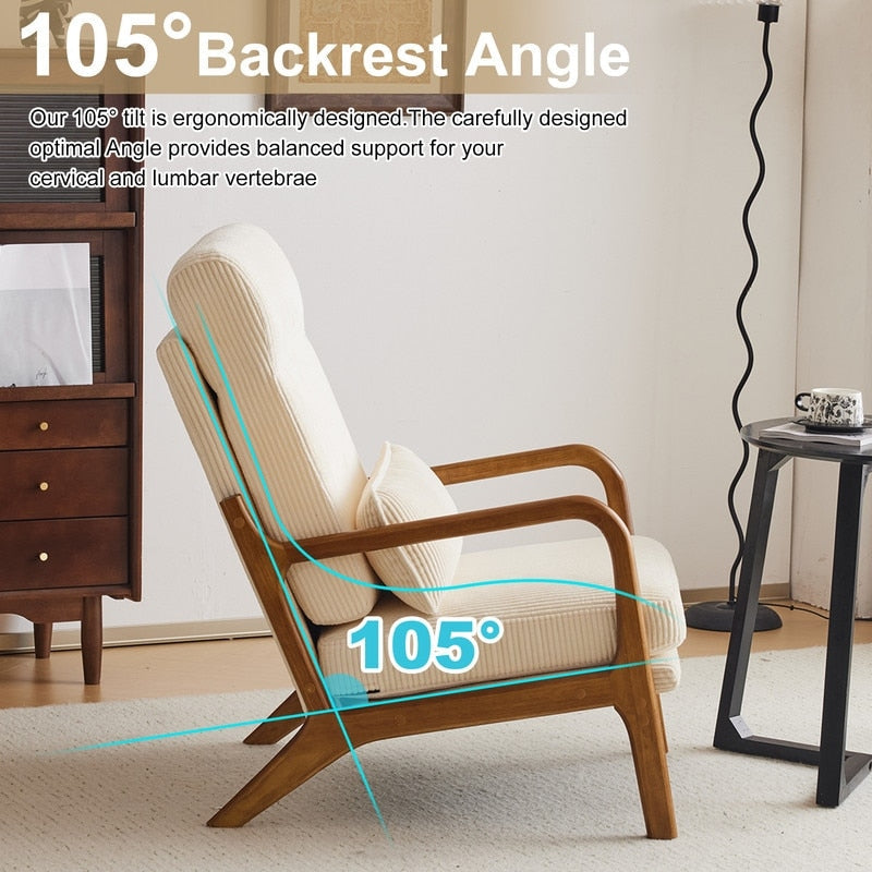 Fauteuil de loisirs à dossier haut avec accoudoirs en bois massif, fauteuil d'appoint.