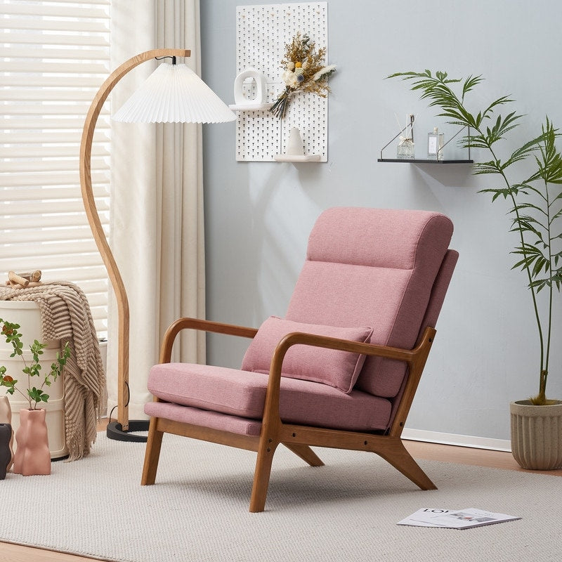 Fauteuil de loisirs à dossier haut avec accoudoirs en bois massif, fauteuil d'appoint.