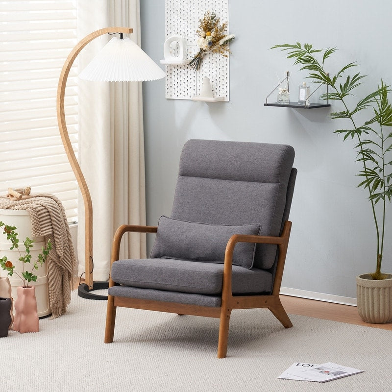 Fauteuil de loisirs à dossier haut avec accoudoirs en bois massif, fauteuil d'appoint.