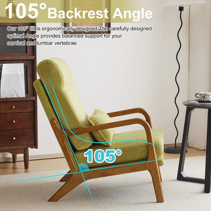Fauteuil de loisirs à dossier haut avec accoudoirs en bois massif, fauteuil d'appoint.