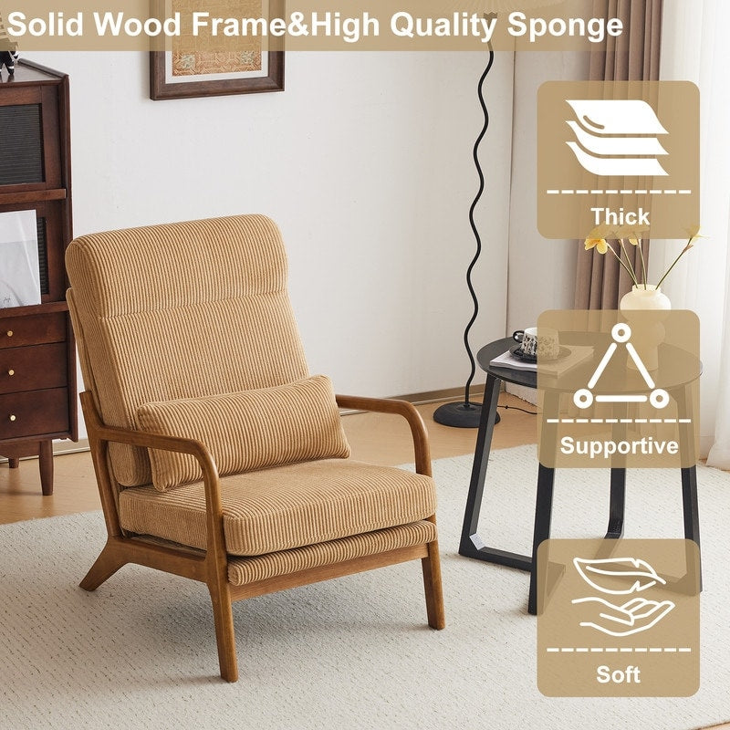 Fauteuil de loisirs à dossier haut avec accoudoirs en bois massif, fauteuil d'appoint.